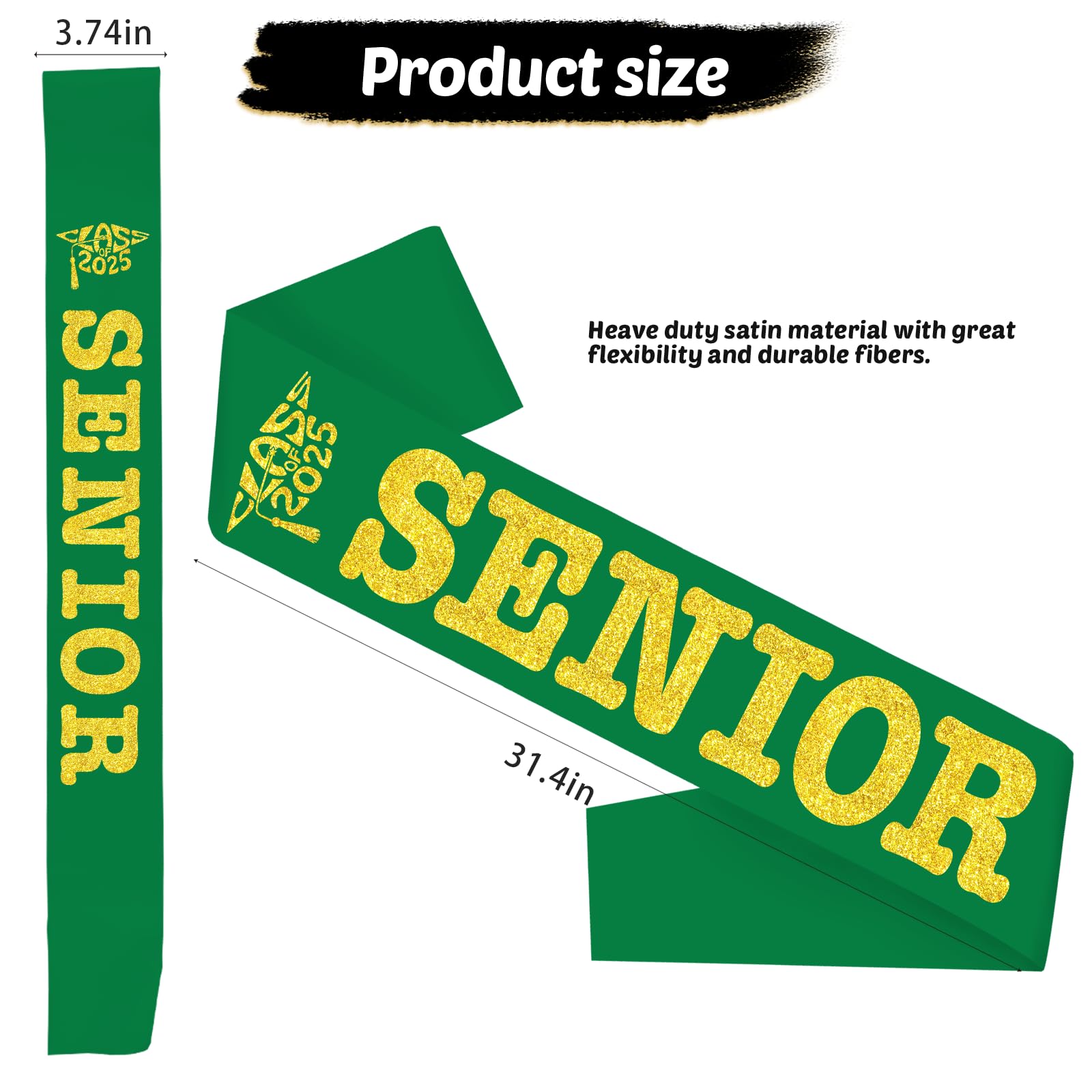 SKJIAYEE Class of 2025 Senior Sash, Green Satin Finally Graduated Sash with Gold Printing Letters Cheerleader Senior Sash for Class of 2025 Graduation Party Celebrations Supplies(Green+gold)