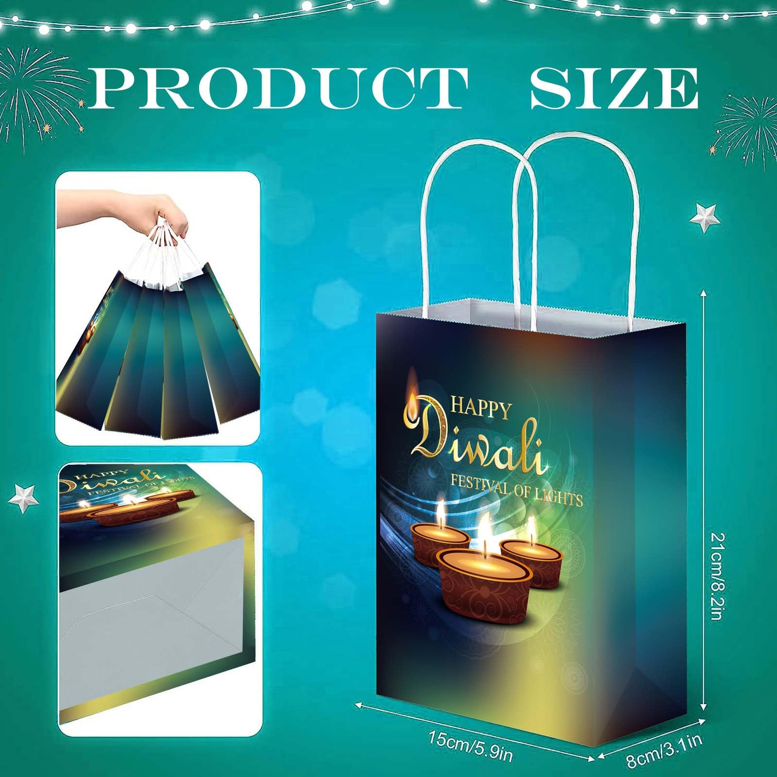 16 Pack Diwali Party Favor Bags Festival of Lights Goodie Gift Bags Diwali Theme Treat Bags Candy Bags for Diwali Party Indian celebration Supplies Decoration