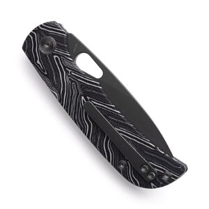 Miguron Knives M Moyarl Folding Knife,3.25" Dark Grey PVD 14c28n Blade Black Damascus G10 Handle With Titanium Pocket Clip, Camping Hiking Pocket Knife MGR-806DBK