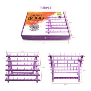 Laflare Braid Rack 60 Spools, PP Braiding Hair Stand, Thread Rack, Sewing Organizer, Quilting, Embroidery - Versatile Extension Holder (Purple)