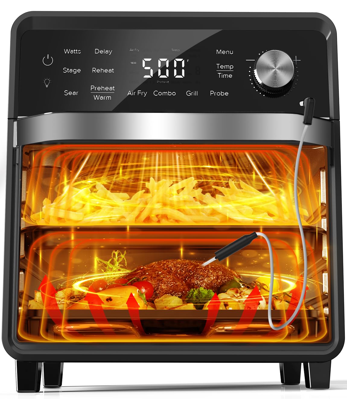 Nuwave X Chef Todd English Air Fryer Oven Combo, Plug-In Grill w/Sheath Heaters, Authentic Char Flavor, 2024 New Convection System, 2X More Even, 100 Presets, Smarter Probe, 50-550°F, Stainless Steel