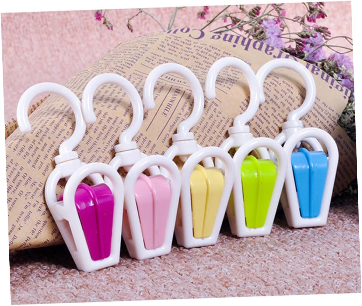 10 Pcs White Portable Plastic Strong Swivel Hook Rotating Laundry Hanging Hook Clothes Pins Beach Towel Clip, Clothes Pins, Laundry Storage and Organization