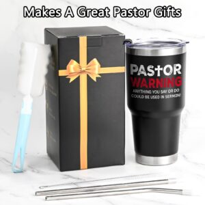 Pastor Warning Anything You Say Or Do Could Be Used In Sermon Insulated Tumbler, Funny Pastor Appreciation 30oz Stainless Steel Tumbler, Pastor Gifts for Preacher Minister Ordination Christmas, Black