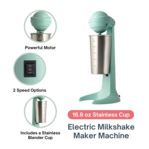 Milkshake Maker Machine – Electric Milkshake blender & Milk Frother – Restaurant Quality Smoothie Maker – Easy Clean Milkshake Mixer - 2 Speed Drink Blender with 16.9 oz. Stainless Steel Blender Cup