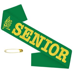 skjiayee class of 2025 senior sash, green satin finally graduated sash with gold printing letters cheerleader senior sash for class of 2025 graduation party celebrations supplies(green+gold)