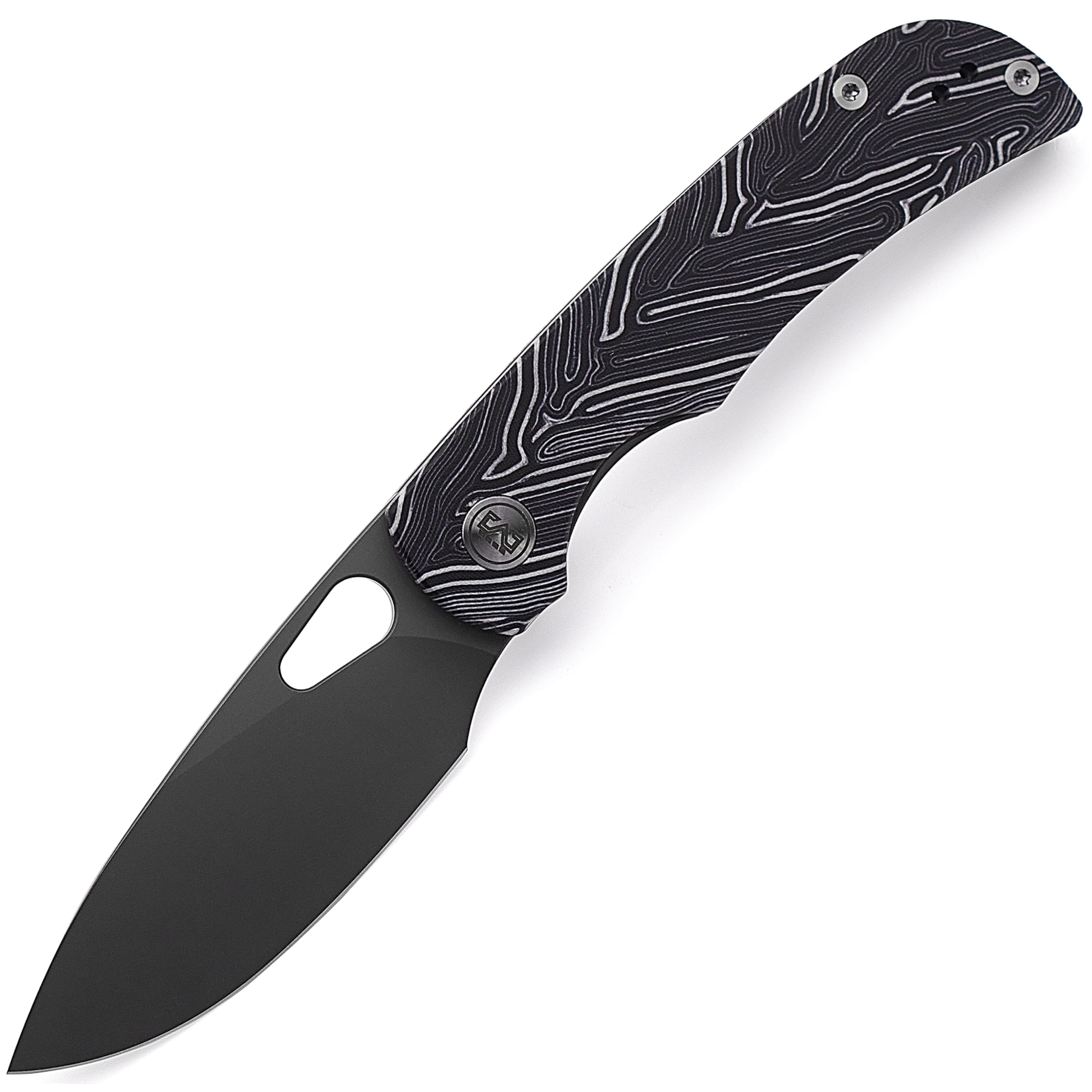 Miguron Knives M Moyarl Folding Knife,3.25" Dark Grey PVD 14c28n Blade Black Damascus G10 Handle With Titanium Pocket Clip, Camping Hiking Pocket Knife MGR-806DBK