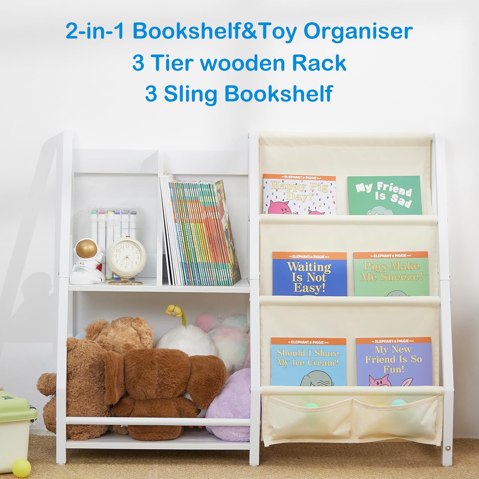 TROOPVILLE Kids Bookshelf and Toy Storage,Bookshelf for Kids Room,Montessori Bookshelf, Bookcase for Kids Room, Kids Book Shelf Organizer for Kids Rooms,Childrens Bookshelf