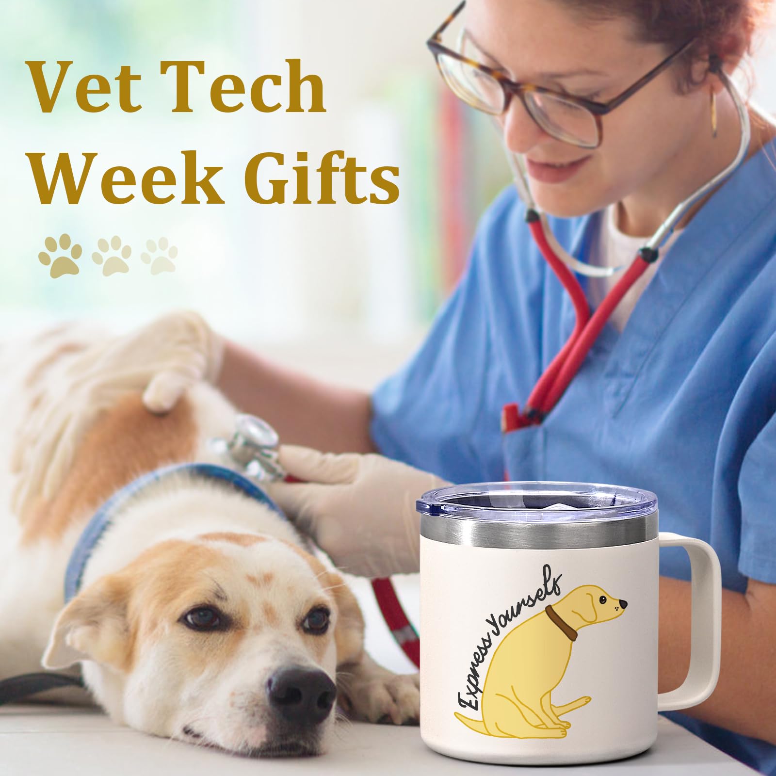 Lifecapido Vet Tech Gifts, Veterinarian Gifts, Vet Tech Week Gifts, Express Yourself Dog 14oz Insulated Coffee Mug, Birthday Gifts, Christmas Gifts for Women Vet Veterinarian Assiant Pet Lover