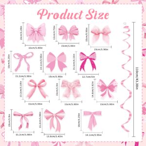 48 Pieces Coquette Birthday Hanging Swirls Party Decorations, Pink Bow Themed Spiral Ceiling Streamers for Coquette Party Birthday Baby Shower Bridal Shower Bachelorette Party Supplies