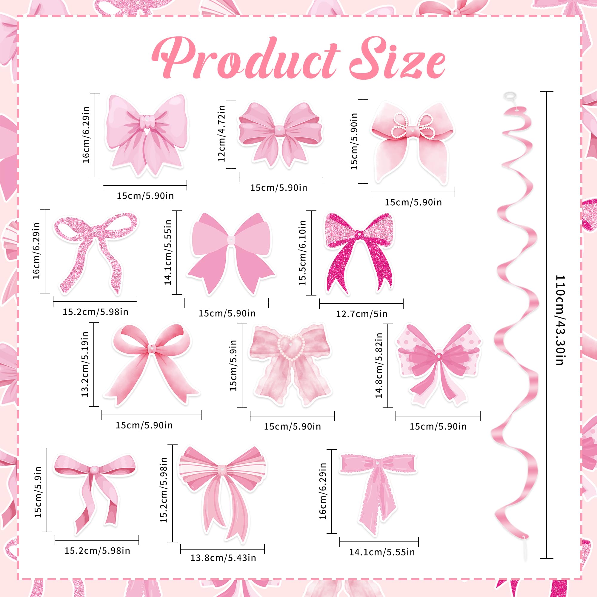 48 Pieces Coquette Birthday Hanging Swirls Party Decorations, Pink Bow Themed Spiral Ceiling Streamers for Coquette Party Birthday Baby Shower Bridal Shower Bachelorette Party Supplies