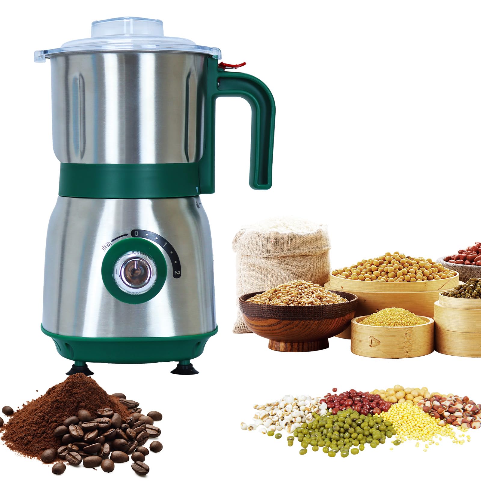 Spice and Nut Grinder, Electric Spice Grinders, Espresso Grinder with 3 Stainless Steel Blades, 1 Filter and 1 Brush,500W Wet & Dry Grinder for kitchen.(Green）