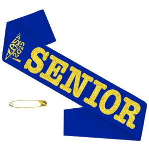 class of 2025 senior sash, royal blue satin finally graduated sash with gold printing letters cheerleader senior sash for class of 2025 graduation party celebrations supplies(royal blue+gold)