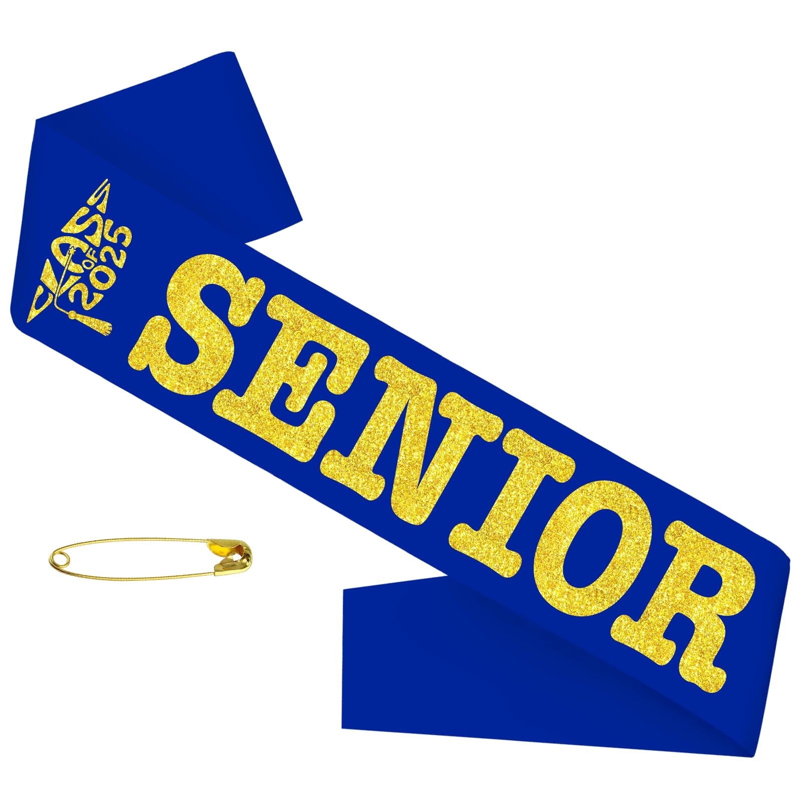 Class of 2025 Senior Sash, Royal Blue Satin Finally Graduated Sash with Gold Printing Letters Cheerleader Senior Sash for Class of 2025 Graduation Party Celebrations Supplies(Royal Blue+Gold)