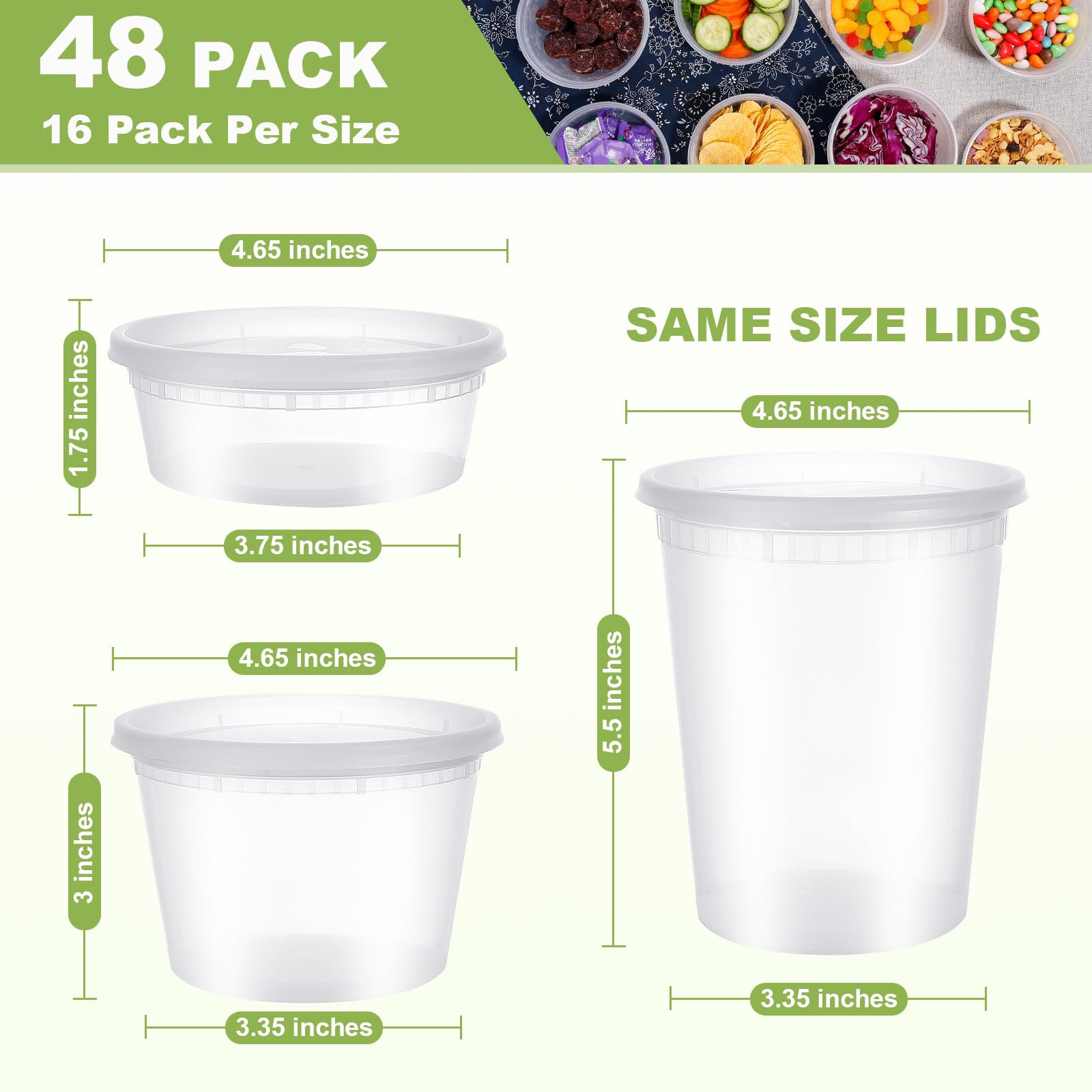 kkyvvy Deli Containers with Lids 48 Sets - Soup Containers with Lids 8,16,32 oz- Restaurant Containers with Lids for Food Storage, Plastic Deli Containers Variety Pack, BPA Free, Leakproof, Stackable