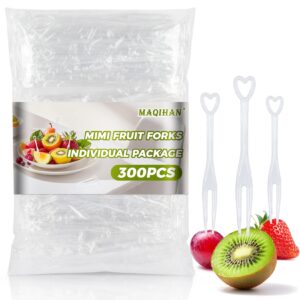 maqihan 300pcs disposable mini fruit forks - plastic appetizer forks mini cocktail forks individually wrapped tiny dessert forks cocktail food picks palillos para fruta for party appetizer charcuterie