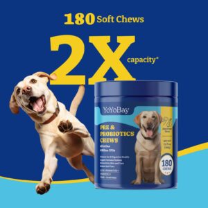 Probiotics for Dogs - Dog Probiotics for Yeast Balance, Itchy Skin, Gut, Immune & Skin Health - 6 Billion CFUs, 180 Soft Chews, Duck & Pear Flavor - with Prebiotics & Digestive Enzymes