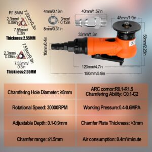 2 in 1 Mini Pneumatic Chamfering Machine, 45° Arc Corner Beveling Trimming Deburring Machine 30000RPM Handheld Chamfering Air Chamfer Tool with 1/4 Inch Air Inlet (C&R Angle Blades,Orange)