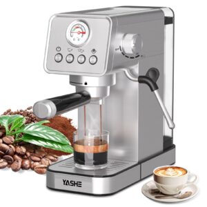 yashe espresso machines, upgraded 1350w espresso maker with milk frother steam wand and 37.2oz removable water tank, 20 bar semi-automatic steam espresso coffee maker, cappuccino machine for home