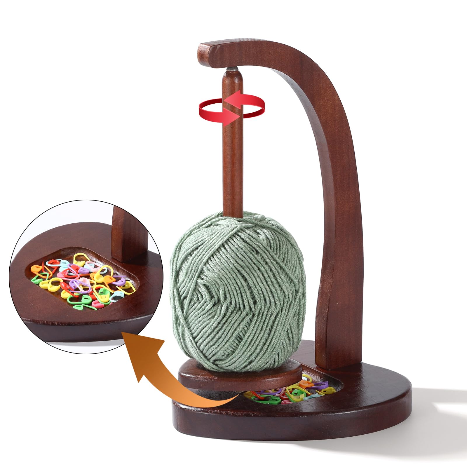 DMTVAL Wooden Magnetic Yarn Holder, Vertical Yarn Skein Holder with Easy Installation, Smooth Rotation, Durable Varnish Surface, Perfect Yarn Holder Spinner for Knitting and Crocheting (Mahogany)