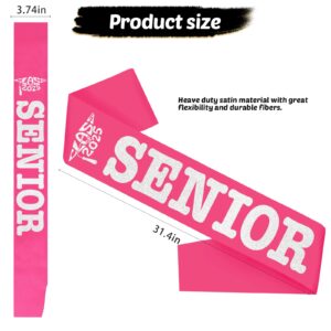 Class of 2025 Senior Sash, Hot Pink Satin Finally Graduated Sash with Silver Printing Letters Cheerleader Senior Sash for Class of 2025 Graduation Party Celebrations Supplies(Hot Pink+Silver)