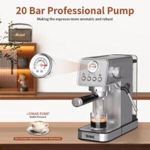 YASHE Espresso Machines, Upgraded 1350W Espresso Maker with Milk Frother Steam Wand and 37.2oz Removable Water Tank, 20 Bar Semi-Automatic Steam Espresso Coffee Maker, Cappuccino Machine for Home