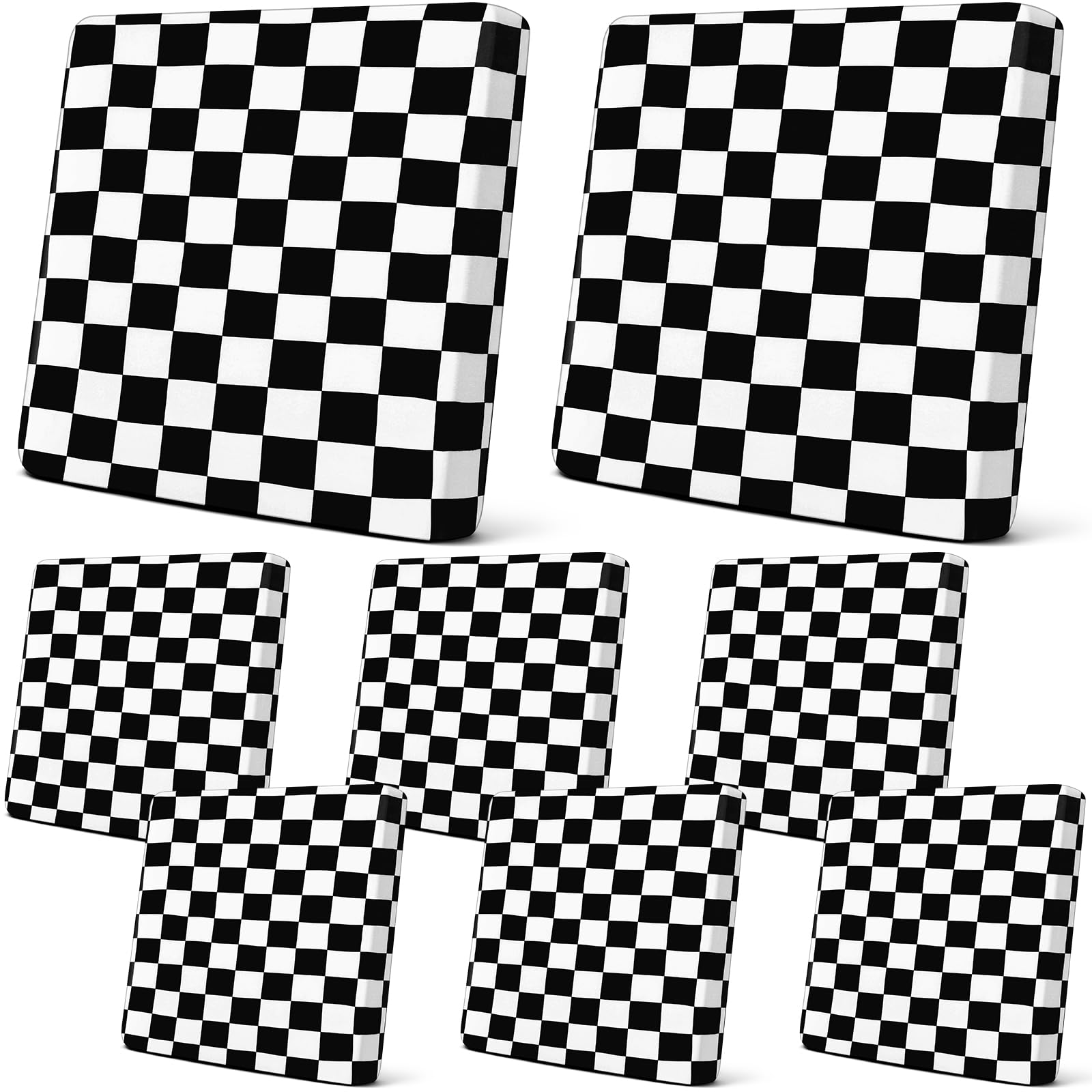 Newwiee Set of 8 Outdoor Stretch Cushion Cover Plaid Patio Chair Cushion Covers Replacement Furniture Cushions Couch Sofa Slipcovers Seat Cover Soft Flexibility Protector Washable(Black and White)