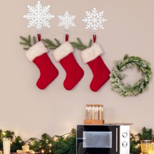 Threehoney 3 Pcs Wooden Blue Snowflake White Snowflake Towel Hooks Xmas Socks Hooks Pool Towel Rack Outdoor Wooden Flip Christmas Tree Decorative Wall Hook for Bathroom Bedroom (White)