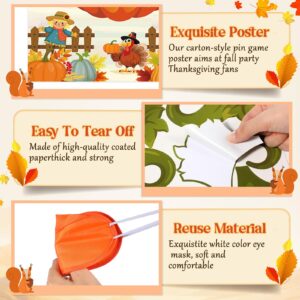 Faccito Thanksgiving Party Games Pin The Stem on The Pumpkin with Blindfold Thanksgiving Gift and Activities Fall Autumn Harvest Pumpkin Pin Game Turkey Poster Thanksgiving Party Supplies