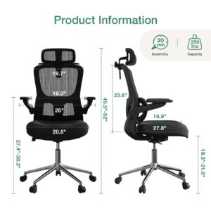 Novilla Ergonomic Office Chair, High Back Mesh Desk Chair with Thick Molded Foam Cushion, Adjustable Lumbar Support, Swivel Computer Gaming Chairs with Adjustable 2D Headrest and 3D Armrests, Black