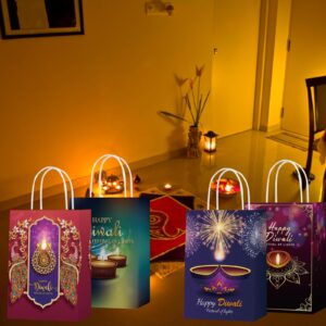 16 Pack Diwali Party Favor Bags Festival of Lights Goodie Gift Bags Diwali Theme Treat Bags Candy Bags for Diwali Party Indian celebration Supplies Decoration