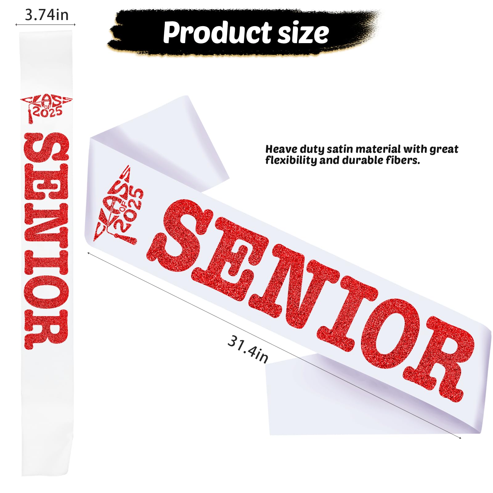 SKJIAYEE Class of 2025 Senior Sash, White Satin Finally Graduated Sash with Red Printing Letters Cheerleader Senior Sash for Class of 2025 Graduation Party Celebrations Supplies(White+Red)