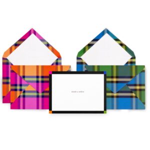 kate spade new york blank thank you cards for holidays and celebrations, stationery set with 10 cards and envelopes, grand plaid duo