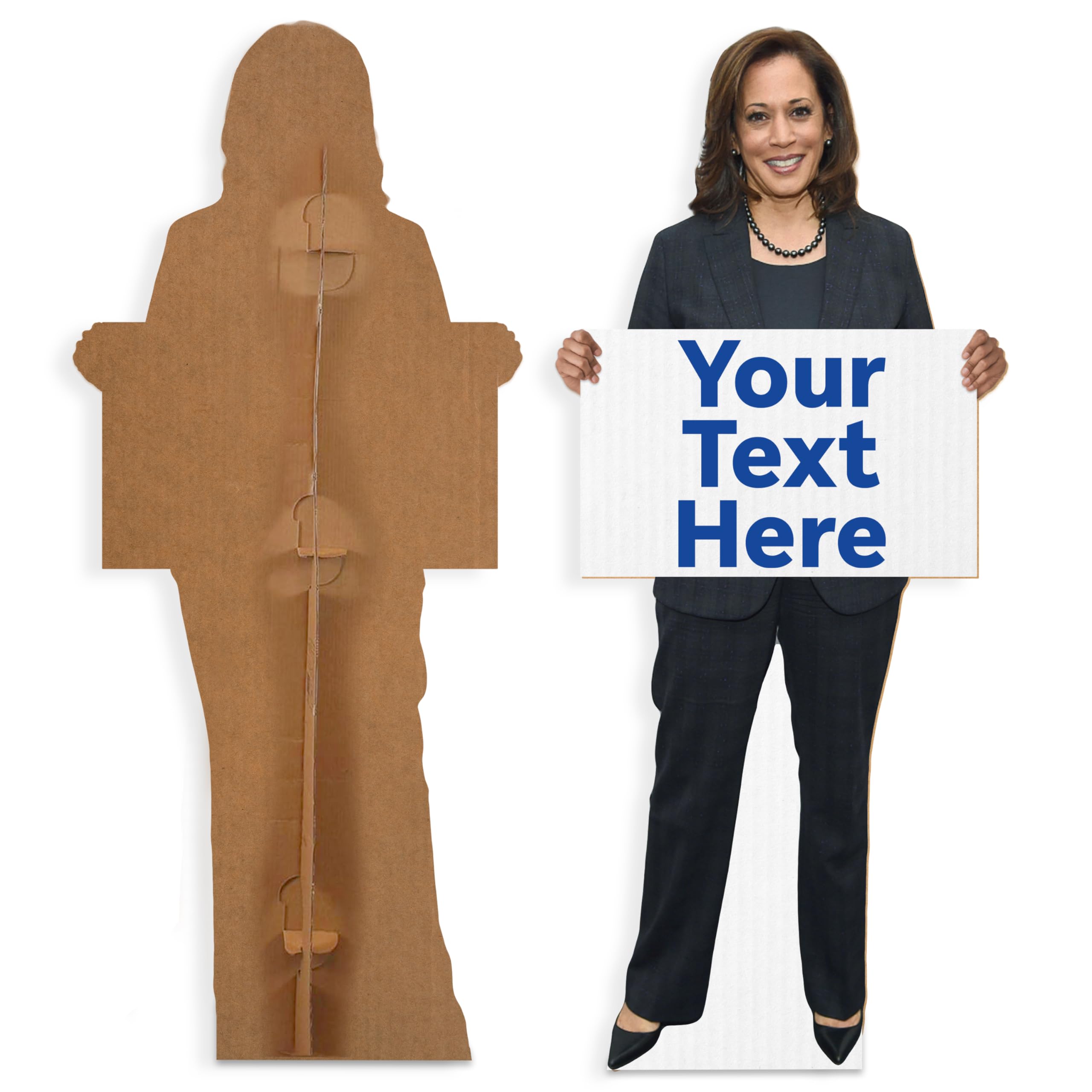 Generic Personalized Kamala Harris Stand Up - Your Text Here - Custom Life Size Kamala Cutout, 6 Size Options Plus Actual Kamala Size Cutout - Election 2024 Decor, Tan/Navy/Red/White