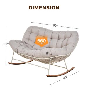 Grand patio Rocking Chair Outdoor, Oversized Rocking Chair for 2 with E-Coated Steel Frame and Thick Cushion, Comfy Papasan Rocking Chair for Patio Porch Deck Indoor