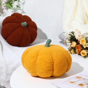 Kajaia 2 Pieces Simulated Pumpkin Plush Pillow 11 x 9.5 Inch 3D Thanksgiving Cushion Pillow Fall Decorations Toy Pillows for Thanksgiving Christmas Bedroom Sofa Couch Supplies (Yellow, Brown)