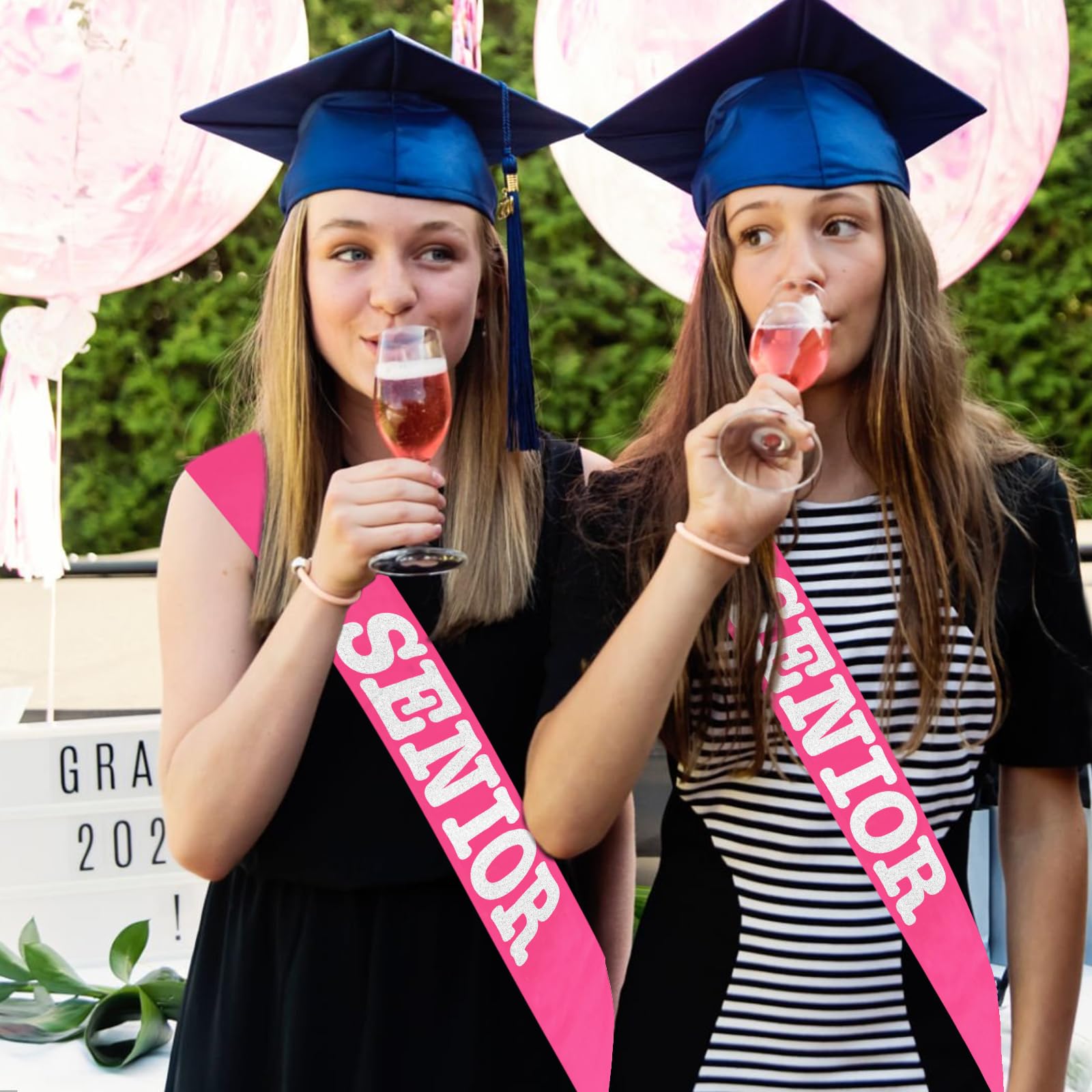 Class of 2025 Senior Sash, Hot Pink Satin Finally Graduated Sash with Silver Printing Letters Cheerleader Senior Sash for Class of 2025 Graduation Party Celebrations Supplies(Hot Pink+Silver)