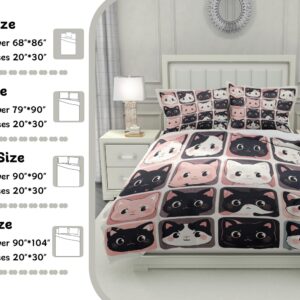 Lokaluo Cat Duvet Cover Twin Size 3D Printed Fat Cats Twin Duvet Cover Set White Pink Kitten Pattern Animal Theme Cat Lovers Bedding Set Room Decor 3 Pcs Comforter Cover with 2 Pillowcases