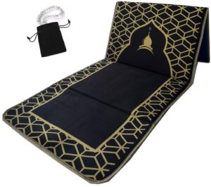 back support prayer mat muslim rug islamic - padded prayer rug sajadah for men women for eid travel ramadan, masjid, soft and luxury (black)