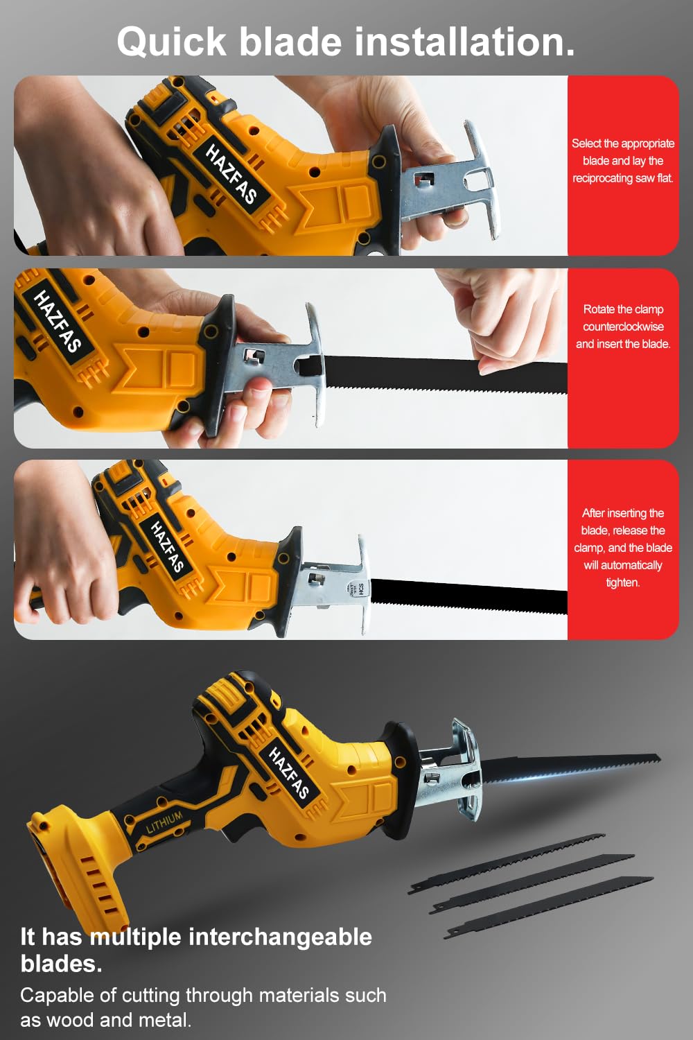 Cordless Reciprocating Saw for DeWo1t 20V Max Battery (Battery NOT Included),Cordless Variable Speed, Blades Kit for Wood/Metal/PVC Cutting