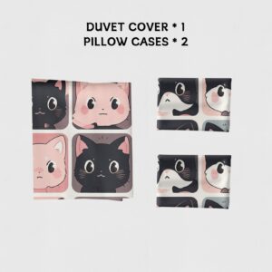 Lokaluo Cat Duvet Cover Twin Size 3D Printed Fat Cats Twin Duvet Cover Set White Pink Kitten Pattern Animal Theme Cat Lovers Bedding Set Room Decor 3 Pcs Comforter Cover with 2 Pillowcases