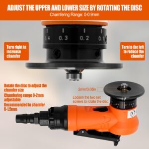 2 in 1 Mini Pneumatic Chamfering Machine, 45° Arc Corner Beveling Trimming Deburring Machine 30000RPM Handheld Chamfering Air Chamfer Tool with 1/4 Inch Air Inlet (C&R Angle Blades,Orange)