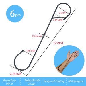 6Pcs S Hooks Hanging 12 inch Heavy Duty Large S Hooks with Safety Buckle, Long S Hooks for Hanging Plant, Utility Hooks, Long Heavy Duty Hanging Hooks for Kitchen, Bathroom, Garden, Indoor, Outdoor