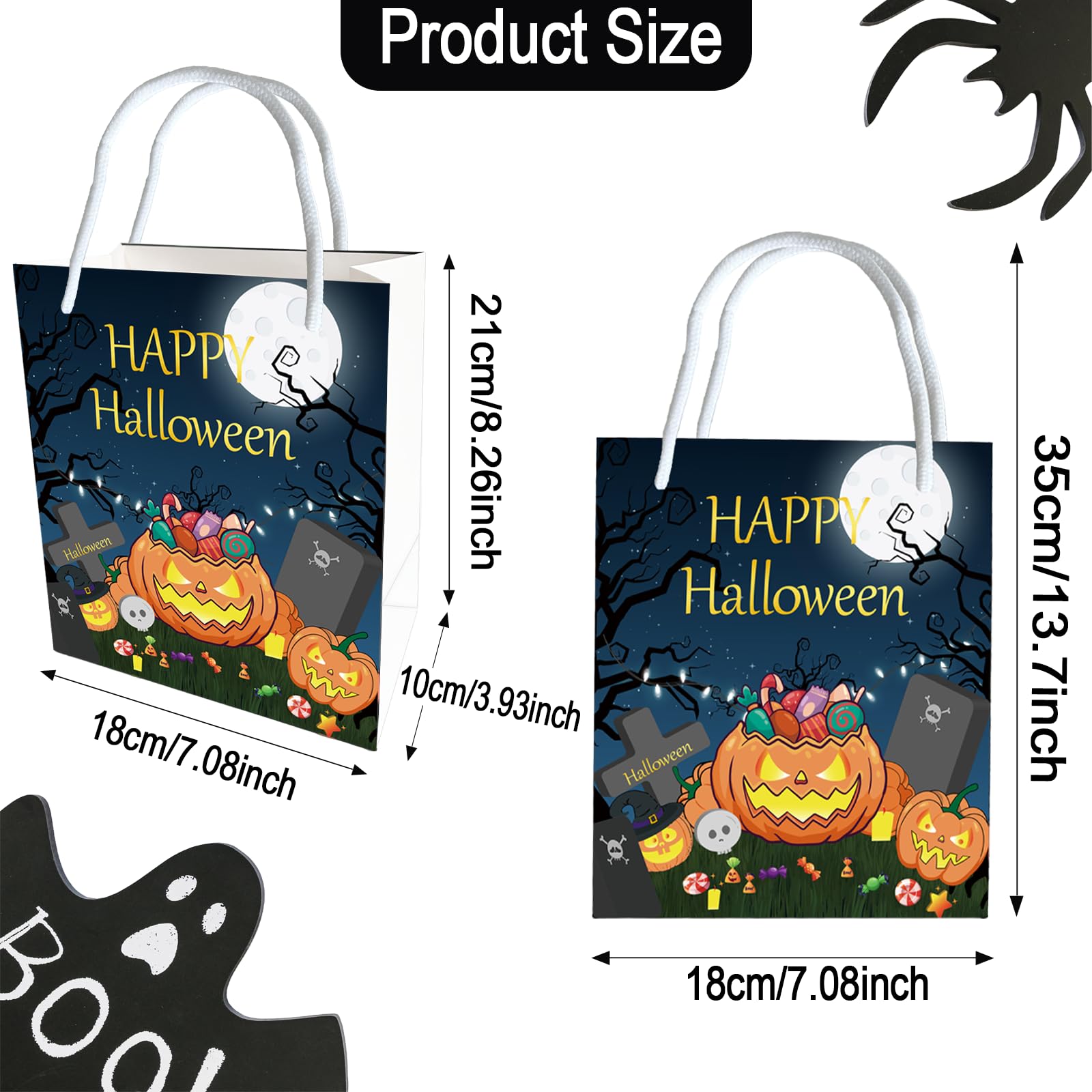 OLIVBIN 6 Halloween Trick or Treat Bags Without Candy, Halloween Tote Bag, Halloween Paper Gift Bags with Handles, Used for Gift Packaging, Food Bags, Snacks, Halloween Party Supplies.