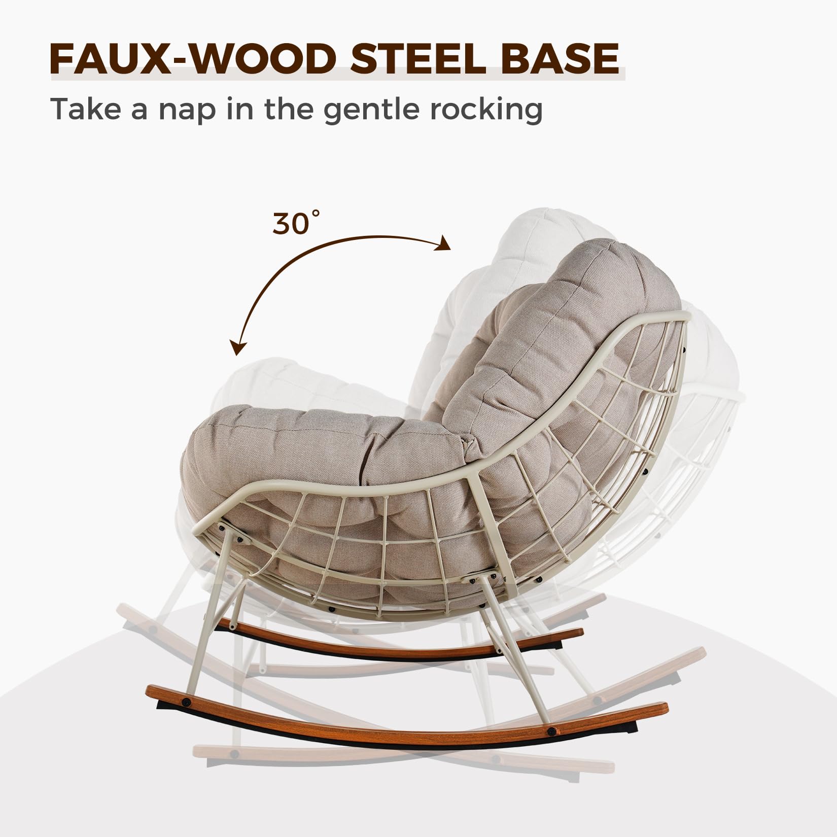 Grand patio Rocking Chair Outdoor, Oversized Rocking Chair for 2 with E-Coated Steel Frame and Thick Cushion, Comfy Papasan Rocking Chair for Patio Porch Deck Indoor