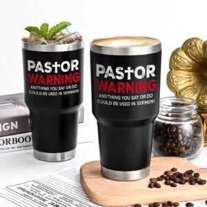 Pastor Warning Anything You Say Or Do Could Be Used In Sermon Insulated Tumbler, Funny Pastor Appreciation 30oz Stainless Steel Tumbler, Pastor Gifts for Preacher Minister Ordination Christmas, Black