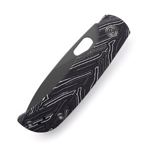 Miguron Knives M Moyarl Folding Knife,3.25" Dark Grey PVD 14c28n Blade Black Damascus G10 Handle With Titanium Pocket Clip, Camping Hiking Pocket Knife MGR-806DBK