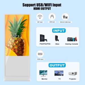 65 Inch Interactive Non-touchscreen Monitor,Win10 Core i5 RAM 4G & ROM 128G,Floor Standing Lcd Digital Signage,Commercial Interactive Advertising Display Screen,Digital Signage Kiosk Smart Board White