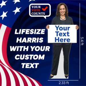 Generic Personalized Kamala Harris Stand Up - Your Text Here - Custom Life Size Kamala Cutout, 6 Size Options Plus Actual Kamala Size Cutout - Election 2024 Decor, Tan/Navy/Red/White