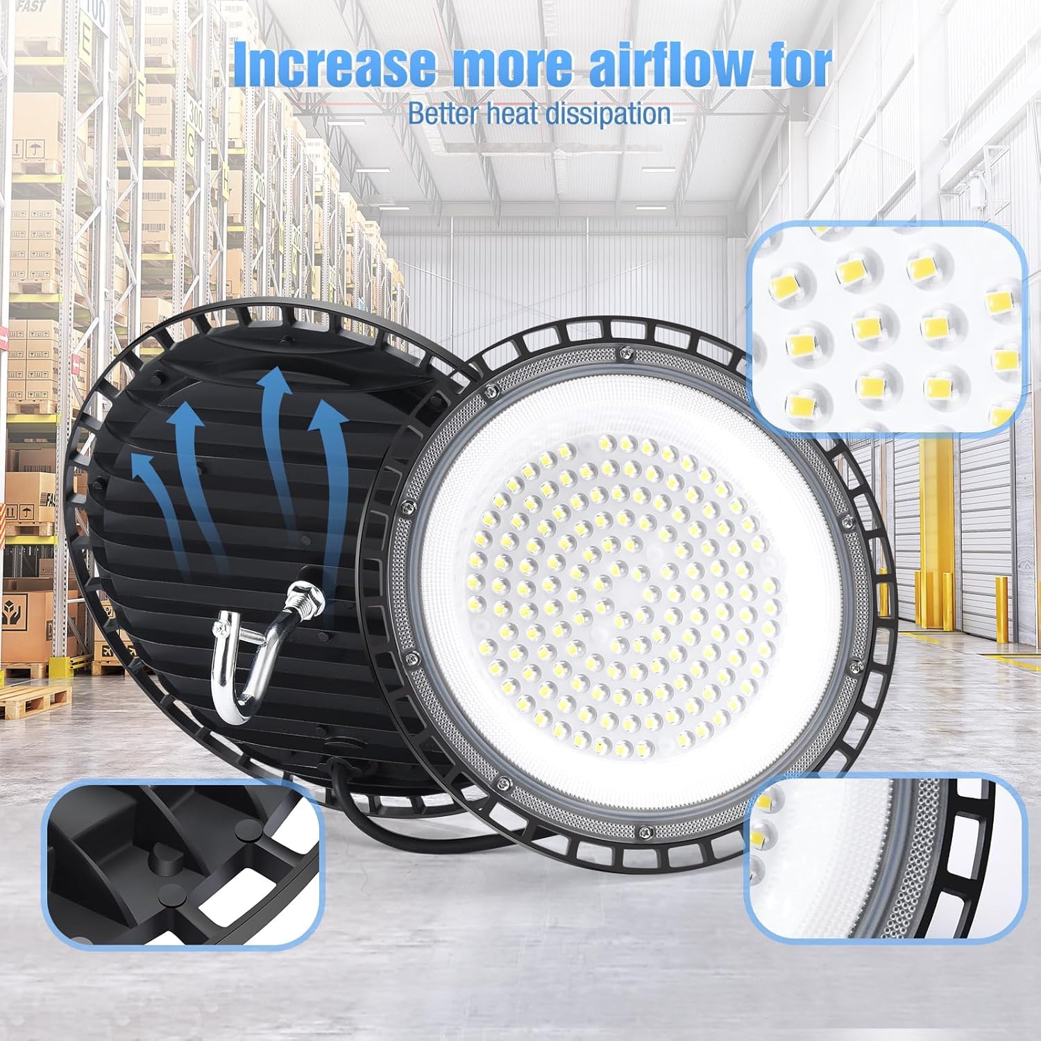 YANYCN 12 Pack 240W UFO LED High Bay Lights,120VAC IP66 Waterproof,40000LM 5000K Daylight, 1050W MH/HPS with Plug Commercial Bay Lighting for Barn,Gym,Factory,Warehouse,Shop,Workshop,Gym,Garage