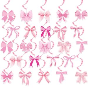 48 pieces coquette birthday hanging swirls party decorations, pink bow themed spiral ceiling streamers for coquette party birthday baby shower bridal shower bachelorette party supplies